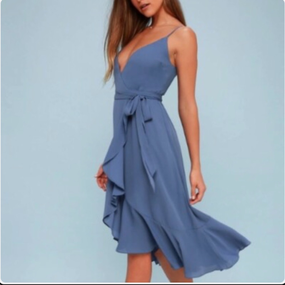 NWT Lulu's Asymmetrical Blue Wrap Dress